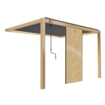 Pergola bioclimatique adossée - MARQUE - 3 x 4 m - Aluminium gris décor bois - 31 lames de persienne