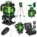 Mulcort Niveau Laser vert 4D 16 lignes,Niveau laser auto-nivelant à 360°,Batterie au lithium rechargeable 2x2400mAh,IP54 étanche à l'eau et à la poussière,Niveaux laser avec télécommande et trépied