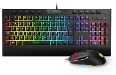 KROM Ensemble Clavier Souris KALYOS -NXKROMKLYSSP- Combo Gaming, Clavier à membrane, Rétroéclairage RGB, Souris avec Capteur optique 6400 DPI LED 6 couleurs, Layout Spagnol, Noir