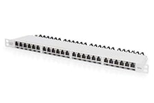 DIGITUS LSA Patch Panel Cat-6A - 24 Ports - 0.5 HE - Shielded - Class EA - Dust Protection Flap - Grey RAL 7035