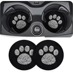 2 st Bling Glitter Rhinestone Paw Print Cup Coaster för Bil, Gummimatta med halkfri insats, Universal Bilinredning Silver