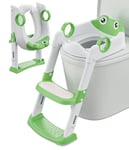 Reducteur Toilette Enfant, Rehausseur Toilette Enfant, pour Garçons et Filles, Hauteur Réglable et Pliable, Adaptateur Toilette Enfant avec Coussin, Anti-éclaboussures et Antidérapant(Vert, Blanc)