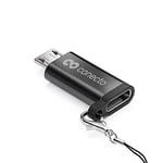 conecto, Adaptateur Micro USB vers USB-C, Prise en Charge OTG, Compatible avec Les appareils Apple, Parfait pour Les vélos électriques, Boucle/Mousqueton Inclus, boîtier en Aluminium, Noir, Lot de 2