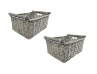 SET OF 2 Kitchen Log Fireplace Wicker Storage Basket With Handles Xmas Empty Hamper Basket White,Set of 2 Medium 38 x 30 x 18 cm