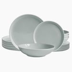 ECHTWERK Nerea Service de table vintage 18 pièces pour 6 personnes en faïence couleur pastel avec 6 assiettes plates, 6 assiettes à dessert, 6 assiettes creuses, gris