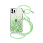 Coque Paillette iPhone 12 Pro Max Cordon Amovible Coins Antichocs Dégradé Vert