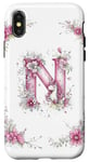 Coque pour iPhone X/XS Lettre N initiale monogrammée rose florale licorne et fleurs