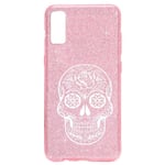 Coque Iphone XR paillettes rose mort blanc mexicaine calavera