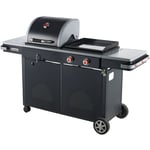 Barbecue Bi-Energy l Barbecue Charbon 49 x 42 cm et Plancha à gaz 48 x 42 cm - 2 brûleurs gaz - 7,2 kW - Noir - Brasero