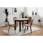 Table à manger extensible ronde COBURG - Décor chêne artisan et noir - L 100-140 x H76 x p100 cm - Allonge incluse dans l'emballage