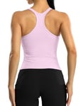 ATTRACO Crop Tops with Built in Bras Sport Vest for Women Yoga Vest Gym Tops with Built in Bras Pink L