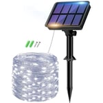 Lot de 2 Guirlande Solaire Exterieur, 12m100LED Lumineuse Étanche, 8 Modes Décoration pour Jardin Terrasse Cour Noël Mariage Fête, Blanc Chaud