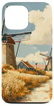 iPhone 13 Pro Max Wheat Fields With Windmills Landscape Vintage Graphic Case