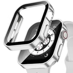 Vattentätt Skal för Apple Watch 7 8 9 45mm 41mm Skärmskyddsglas + Bumper Skydd Härdat Glas iWatch 5 SE 6 44mm 40mm Tillbehör Silver Silver Series 7 8 9 45mm Silver