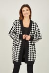 Black Dogtooth Intarsia Knit Long Cardigan