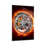 Impression sur Verre 80x120cm Tableaux Image Photo Wheel Flames Rim Decoration