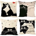 Csparkv - Lot de 4 45 x 45 cm en Coton et Lin Imprimé Noir et Blanc Chat Housse De Coussin carré pour Lit Voiture De La Maison Canapé