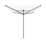 Brabantia - Lift-O-Matic - 60 Metres of Clothes Line - Adjustable in Height - UV-Resistant & Non-Slip Lining - Umbrella System - with Ground Spike 45 mm & Cover - Metallic Grey - ø 295 cm