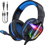 ¿2024 Nouveau¿FC-200 Casque de Jeu Pliable pour PS4/PS5/PC/Xbox/Nintendo Switch, Casque PS5 avec Micro ENC, Casque de Jeu 3,5 mm avec lumière RGB - RGB Noir Bleu