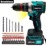 Brushless Perceuse Visseuse sans fil 18V-100Nm électrique tournevis Kit Avec 19Accessoires+Batterie6.0Ah+Chargeur,Compatible Makita