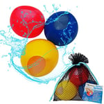 alldoro 63038 Water Splash Set de 3 bombes à eau Ø 6cm, ballons d'eau réutilisables & à fermeture automatique, enfants à partir de 3 ans, adultes, rouge/bleu/jaune