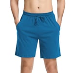 Irdcomps Bas de Pyjama Homme Coton Pantalon Shorts Bermuda Court Doux Short Jogging Sport Décontracté Vêtements de Nuit Élastique Ajustable et Poches Short de Pyjama d'été Bleu Cobalt L