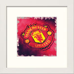 L Lumartos Manchester United FC FCBadge Contemporary Home Decor Wall Art Watercolour Print, White, 10 x 10 Inches