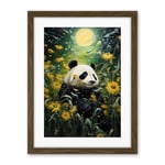 Artery8 Midsummer Night's Panda Dream Oil Painting Panda Bear in a Full Moon Sunflower Field Landscape Kids Bedroom Artwork Framed Wall Art Print 18X24 Inch