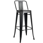 Kosmi - Tabouret de bar en métal noir mat avec dossier - Hauteur 76 cm