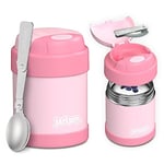 Jarlson® conteneur isotherme enfants YUMMY | Réchauffeur d'aliments/aliments pour bébés en acier inoxydable | Mug à céréales pour aller avec une cuillère | pot de yaourt (300 ml, Rose)