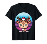 Reindeer holiday cute antlers Santa hat Christmas festives T-Shirt