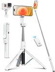 ANXRE Selfie Stick with 𝐑𝐞𝐢𝐧𝐟𝐨𝐫𝐜𝐞𝐝 Tripod - 50'' Extra Long Phone Tripod with Detachable Wireless Remote for Filming, Compatible with Smartphone iPhone, Samsung, Huawei, Xiaomi(White)