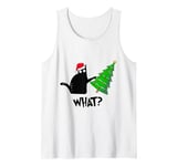 Funny Black Cat Gift Pushing Christmas Tree Over Cat What? Tank Top