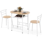 Table de Cuisine avec Chaise pour 2 Personnes, Table Cuisine Petit Espace avec Porte-Bouteilles, Table à Manger Ronde Cadre en Métal pour Bistro,