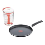 Tefal Poêle à crêpe 25 cm + Batteur plastique 900 ml + couvercle, tous feux sauf induction, Antiadhésif résistant, Sans PFOA, Batteur avec 3 repères mesure, Lames acier inoxydable, Pâte sans grumeaux