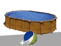 Kit piscine acier aspect bois Gré Amazonia ovale 6,34 x 3,99 x 1,32 m + Bâche à bulles