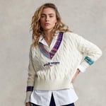 Polo Ralph Lauren  Womens V-Neck Cricket Cable Knit Jumper Sweater XL