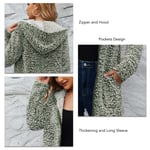 Womens Fuzzy Fleece Jacket Long Sleeve Zipper Retro Loose Women Hooded Warm Coat