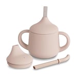 Moonkie Tasse Apprentissage Bebe 3 Etapes, Verre Bebe Apprentissage Anti Fuite, Gobelet Paille Bebe Silicone,Tasse a Bec Bebe,Tasse Bébé avec Poignées et Paille,Adapté au Lave Vaisselle 4 oz(Blush)