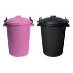 50L BLACK & PINK HEAVY DUTY PLASTIC RUBBISH BIN WASTE DUSTBIN LOCKING LID