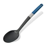 Tasty Serving Spoon with Measurements, Non-Stick Cooking Spoon, Spoon Ladle with Soft Grip Handle, Stirring Spoon, Non-Scratch Kitchen Utensil, Dimensions, 34 x 7 cm, Colours, Dark Blue, Grey