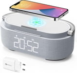 Radio Reveil Digital avec Chargement sans Fil,Multifonctionnel Radio FM avec Port de Chargement USB,Réveil Matin Enceinte Bluetooth,Affichage LED,Lampe avec Support de Téléphone Portable(Q220)