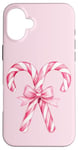 iPhone 16 Plus Aesthetic Pink Bow Coquette Candy Cane Christmas Girls Women Case