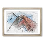 Big Box Art Golden Gate Bridge Vol.1 Sketch Framed Wall Art Picture Print Ready to Hang, Oak A2 (62 x 45 cm)