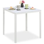 Relaxdays Table de jardin, résistante aux intempéries, jardin, HxLxP: 74,5 x 78 x 78 cm, plastique & acier, blanche