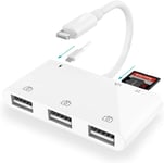 Adaptateur Lecteur de Carte SD iPhone, Adaptateur Caméra USB iPhone 6 en 1 avec 3 Câbles USB, Lecteur de Carte SD/TF et Port Charge, Adaptateur USB Femelle OTG pour iPhone 14 12 13 11 X XS/XR/8/7/Pad