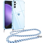 Vauki Coque pour Samsung Galaxy S23 FE 5G avec Cordon, Silicone Motif Coeur d'amour Mignon Étui Bumper Protection de Collier Lanyard avec Chaîne Case pour Samsung S23 FE 5G 6.4", Bandoulière-Bleu