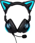 Casque Sans Fil Avec Oreilles De Chat (12 Couleurs Changeantes), 8 Modes Clignotants, Avec Microphone Hd Connectable Et Bouton Muet Microphone, Prise Jack 3,5 Mm, Gaming Pro (Noir)