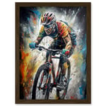 Bike Rider Racing Paint Splat Sport Bicycle Race Artwork Framed Wall Art Print A4