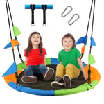 Leogreen Balancoire nid d'oiseau Ø 120 cm Charge Maximal 300 kg, Réglable en Hauteur de 100 à 180cm, avec Sangles de Suspension Ensemble, pour Enfants et Adultes (Multicolore)